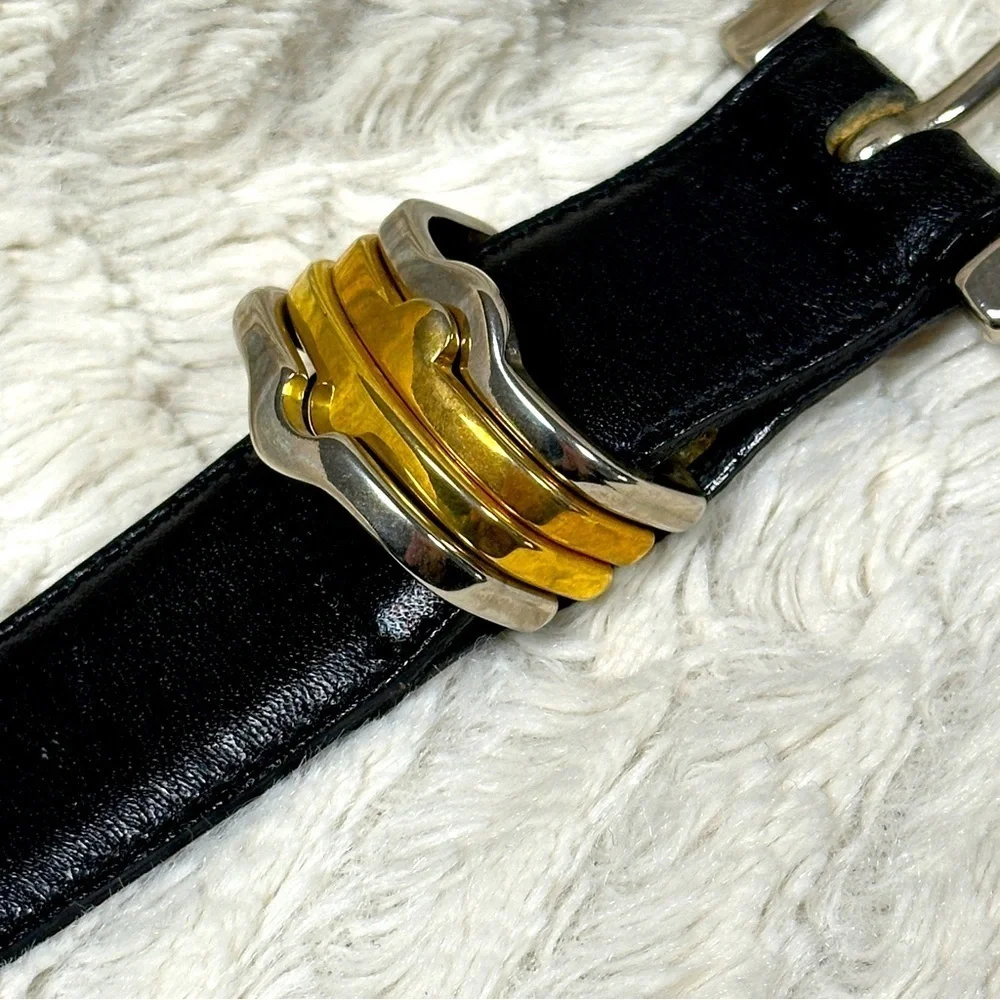 Vero Cuoio Gold & Silver Hardware Black Leather Belt, 48/95 EUC